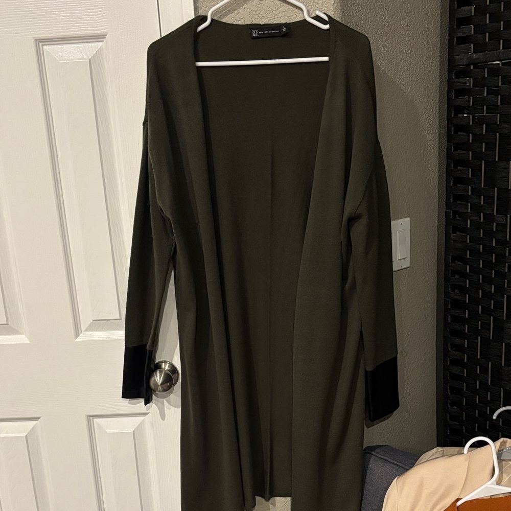 My & Co Olive Green Open Front long Cardigan
